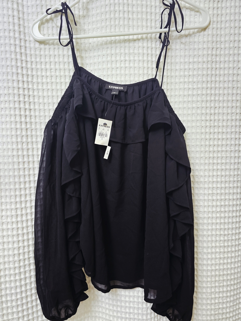 Express Women's Black Ruffle Tie-Shoulder Blouse